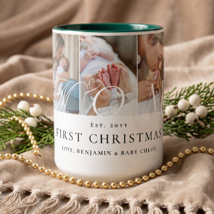 Taza Bicolor Colage de Fotos de Mamá Primer Regalo de Navidad