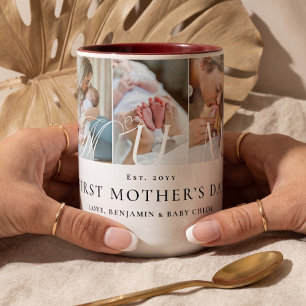 Taza Bicolor Colage de Fotos de Mamá Primer Regalo para el Día