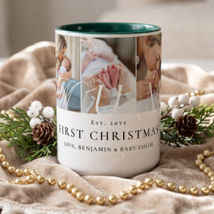 Taza Bicolor Colage de Fotos de Mamá Regalo de Primer Navidad