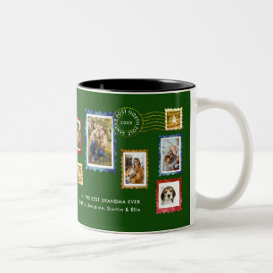 Taza Bicolor Colaje de fotos Sellos Vintage Navidad Abuela