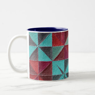Taza Bicolor colcha roja, azul verdoso, morada y gris