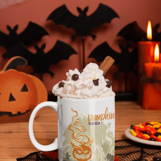 Taza Bicolor Colección de sellos de Halloween "Pumpkinhead" (Halloween Stamp collection - Pumpkin head )