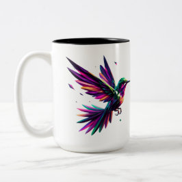 Taza Bicolor Colibrí Arcoíris Geométrico – Arte Moderno Vibrant