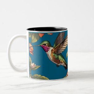 Taza Bicolor Colibrí vintage en flores de primavera