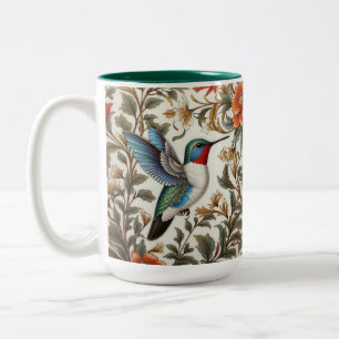 Taza Bicolor Colibrí Volador Inspirado en William Morris