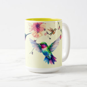 Taza Bicolor Colibríes de acuarela primavera mayo
