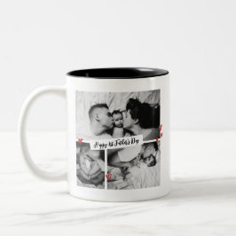 Taza Bicolor Collage de fotos de bebé B&W del Día del Primer Pa