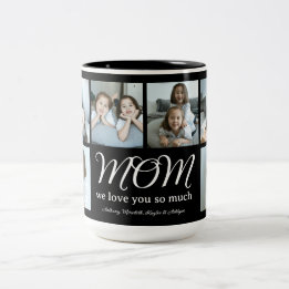 Taza Bicolor Collage de Fotos de Mamá con Letra Moderna Te Amam