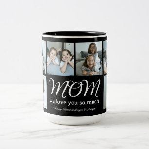 Taza Bicolor Collage de Fotos de Mamá con Letra Moderna Te Amam