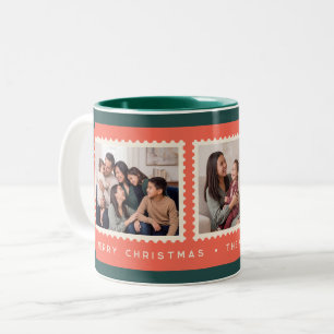 Taza Bicolor Collage de fotos de sellos postales navideños retr
