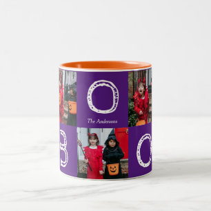 Taza Bicolor Collage de fotos familiar de Halloween con calabaz