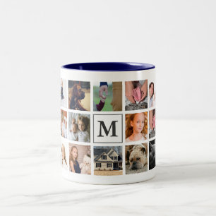 Taza Bicolor Collage de fotos familiar moderno 20 Monograma