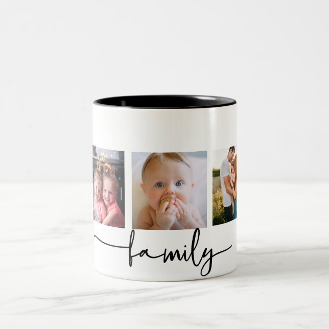 Taza Bicolor Collage de la familia fotográfica personalizado 5 (Centro)