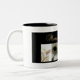 Taza Bicolor Collage de navidades en negro, blanco y oro