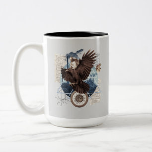 Taza Bicolor Collage de raven misterioso - Vintage y futurista