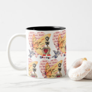 Taza Bicolor Collage Encantador Corazones Juguetones Mariposa C