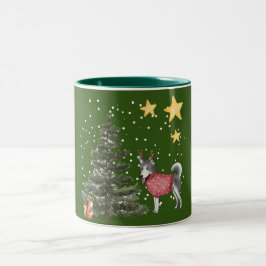 Taza Bicolor Collection "Christmas Dogs" mit Husky im Wald