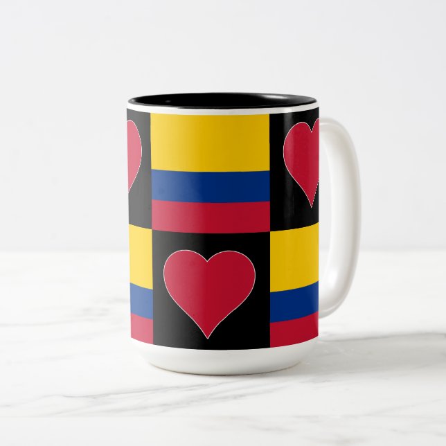 Taza Bicolor Colombia: Patrón cardíaco de bandera patriota colo (Anverso derecho)