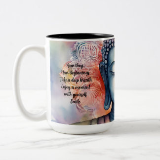 Taza Bicolor Color de agua cara de Buda con fondo de Mandala