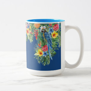 Taza Bicolor Color de agua tropical Parrot azul floral Monogram