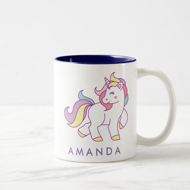 Taza Bicolor Color del pastel de unicornio mágico lindo Persona (Derecha)