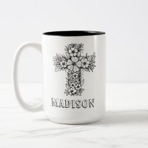 Taza Bicolor Coloración de nombres personalizados de la Cruz fl