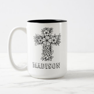 Taza Bicolor Coloración de nombres personalizados de la Cruz fl