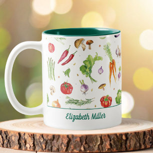 Taza Bicolor Colores Acuarela Verduras Nombre Personalizado