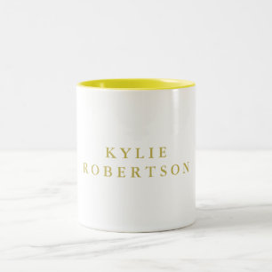 Taza Bicolor Colores Blanco y Dorado Profesional Moderno Plano