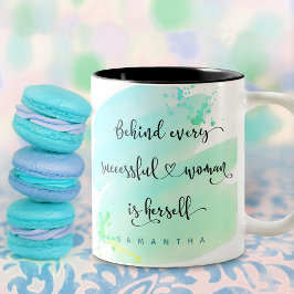 Taza Bicolor Colores de agua azul monograma de escritura femeni