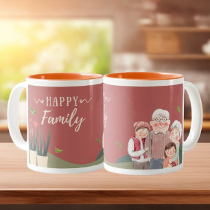 Taza Bicolor Colores de agua rojos y verdes Feliz paro familiar