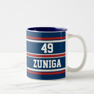 Taza Bicolor Colores de espíritu de equipo con nombre y número 