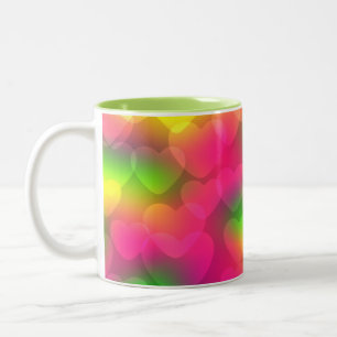 Taza Bicolor Colores Locos Corazones Bokeh-Dos Café Tonado Mug