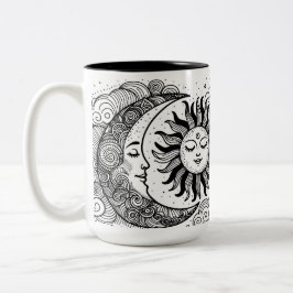 Taza Bicolor Colores Personalizados de luna de sol y estrellas 