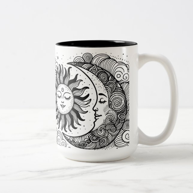 Taza Bicolor Colores Personalizados de luna de sol y estrellas  (Derecha)