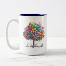 Taza Bicolor Colorful Floral Tree  – Vibrant Botanical Art