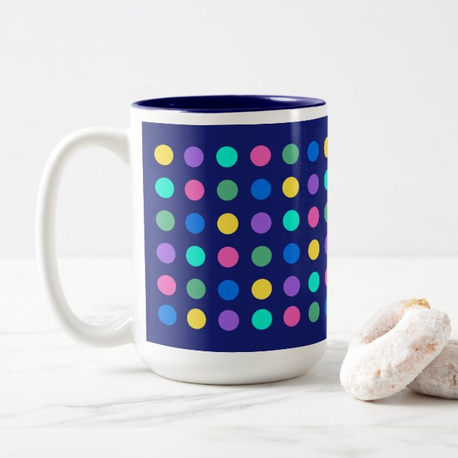 Taza Bicolor Colorful Geometric Dots Drinkware Design -  (Con donut)