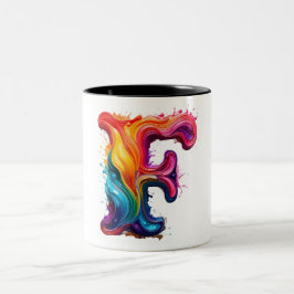 Taza Bicolor Colorful Liquid Letter "F" Mug – Vibrant 3D Paint 
