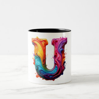 Taza Bicolor Colorful Liquid Letter "U" Mug – Vibrant 3D Paint 