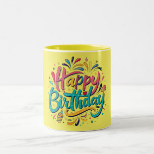 Taza Bicolor "Colorida celebración de cumpleaños feliz" Mug