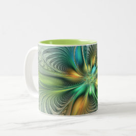 Taza Bicolor Colorida Fantasía Moderna Abstracto Flor Fractal