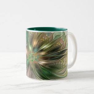 Taza Bicolor Colorida Fantasía Moderna Resumen Flor Fractal