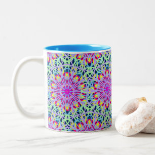 Taza Bicolor Coloridas bandejas de flores cósmicas Mandala