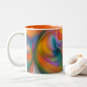 Taza Bicolor Colorido Abstract Swirls Naranja Blue Green Pink