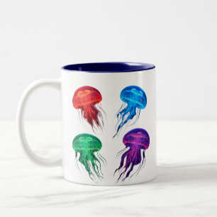 Taza Bicolor Colorido Arte De Jellyfish