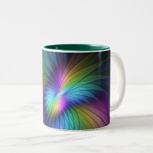 Taza Bicolor Colorido Con Azul Moderno Resumen Arte Fractal