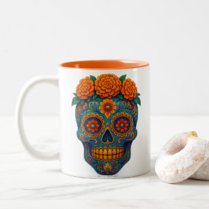 Taza Bicolor Colorido Día del Marigold del Cráneo del Azúcar Mu
