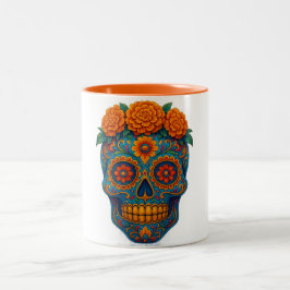 Taza Bicolor Colorido Día del Marigold del Cráneo del Azúcar Mu