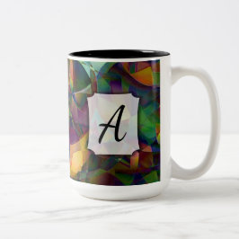 Taza Bicolor Colorido, Kaleidoscópico Resumen Art con Monograma