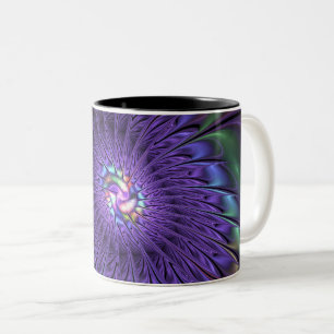 Taza Bicolor Colorido Moderno Abstracto Fractal Floral de Moda